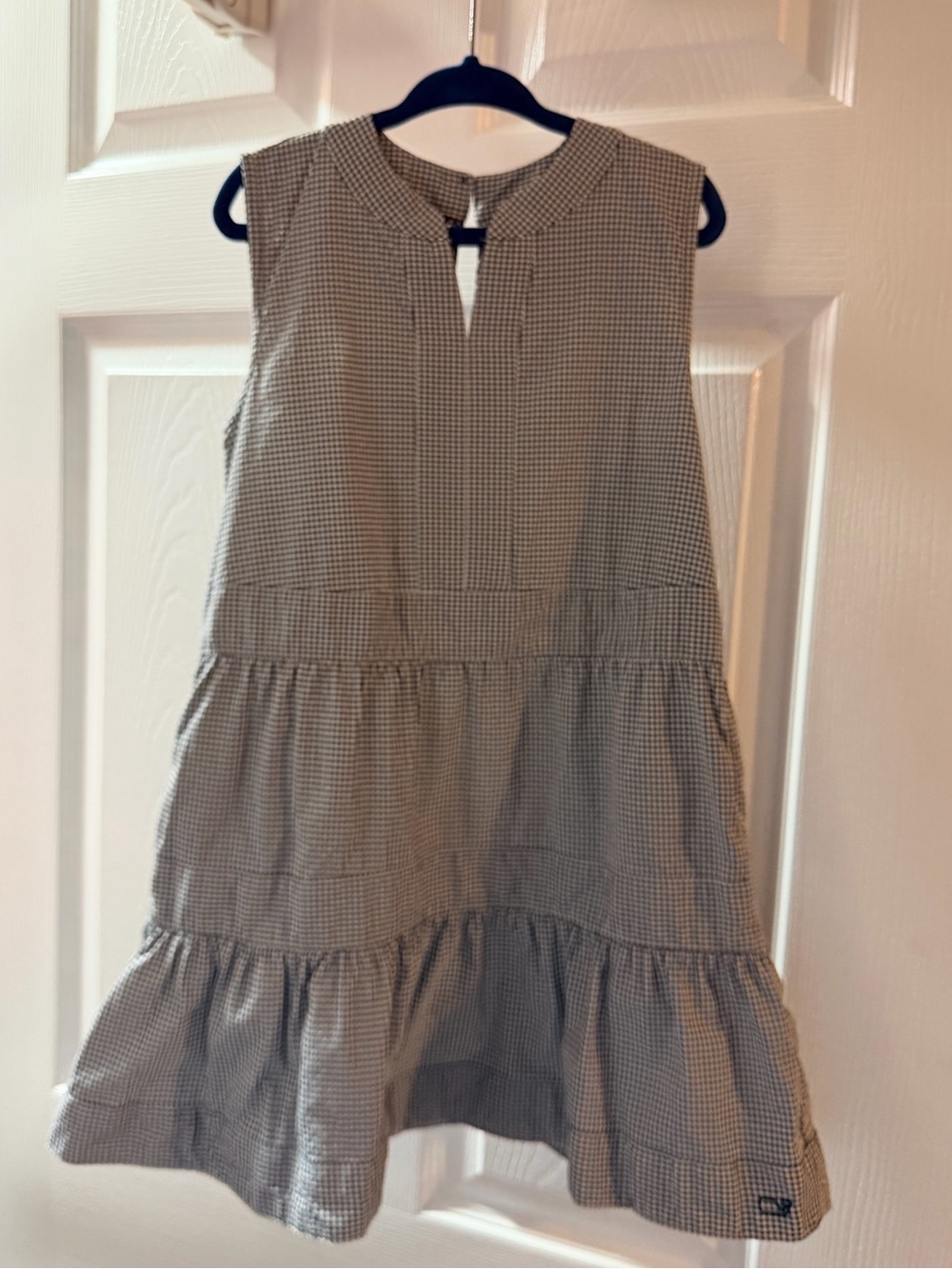 Vineyard Vines Girls Navy and White Gingham Tiered Dress